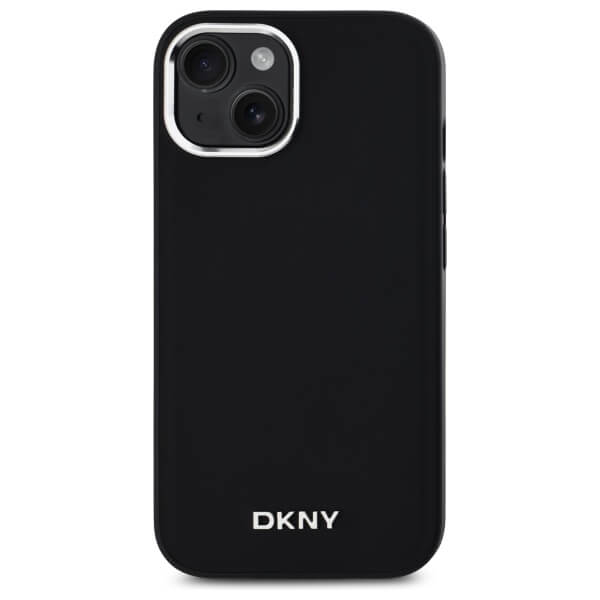 DKNY iPhone 15 - Plain Logo MagSafe Σκληρή Θήκη με Επένδυση Συνθετικού Δέρματος - Black