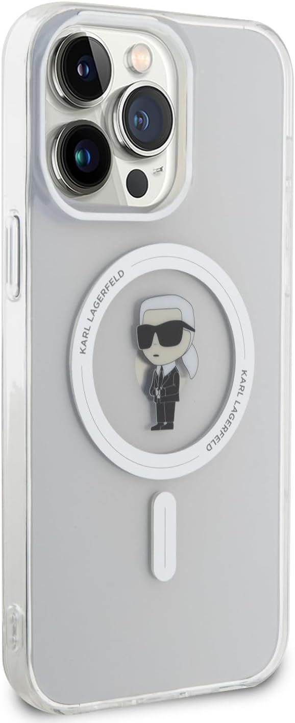 Karl Lagerfeld iPhone 15 Pro Max - IML Ikonik Magsafe Σκληρή Θήκη με Πλαίσιο Σιλικόνης και MagSafe - Διάφανη - KLHMP15XHFCKNOT - likebrands.gr