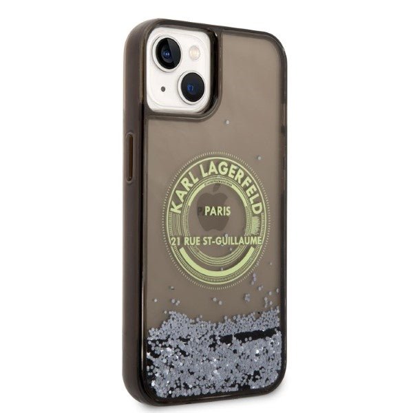 Karl Lagerfeld iPhone 14 Plus - Liquid Glitter RSG Σκληρή Θήκη με Πλαίσιο Σιλικόνης - Διάφανη / Black - KLHCP14MLCRSGRK