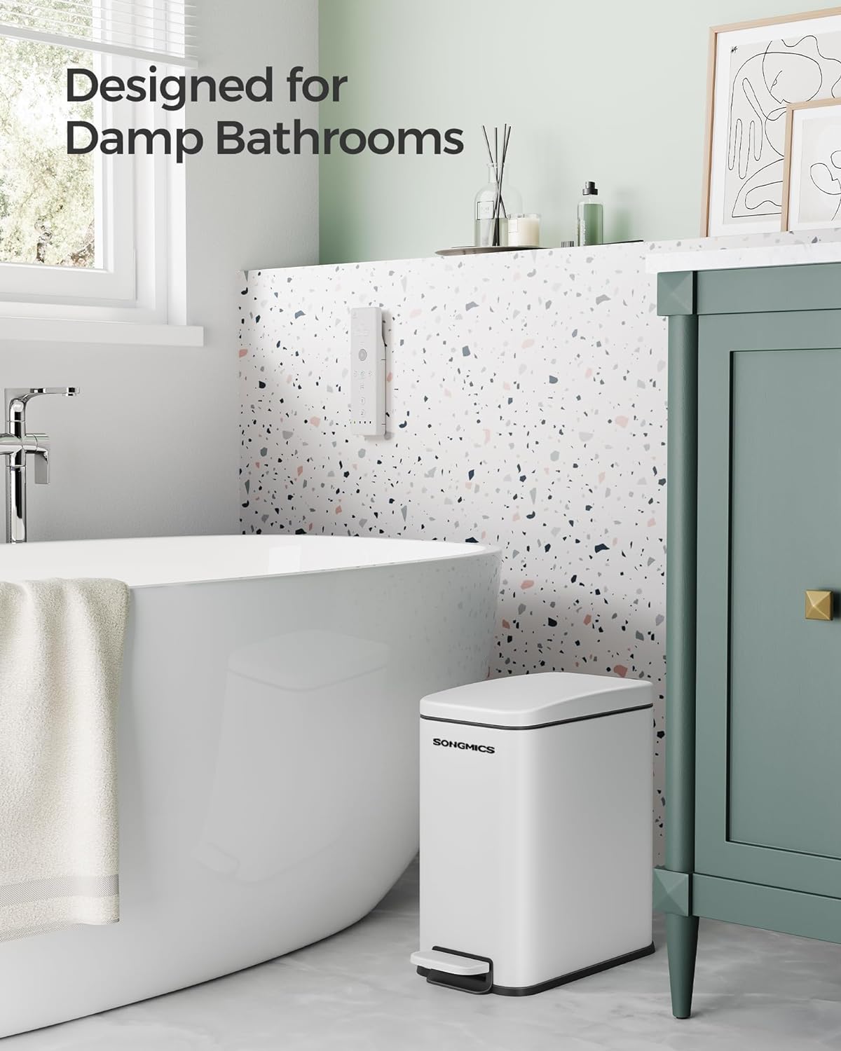 Songmics Κάδος Απορριμμάτων για το Μπάνιο - 10L - White - LTB561W10