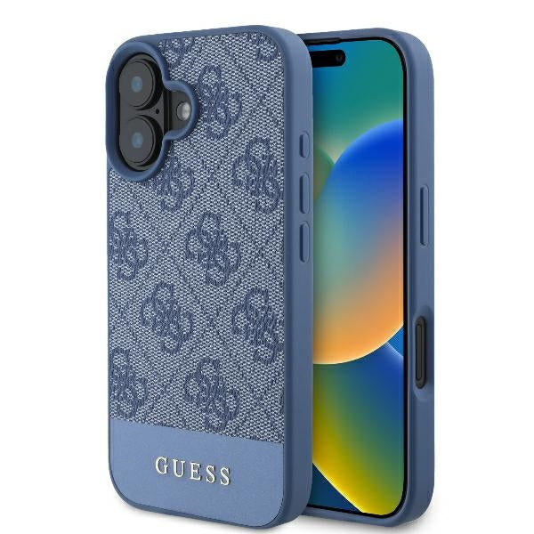 Guess iPhone 16 - 4G Bottom Stripe - Θήκη με Επένδυση Συνθετικού Δέρματος - Blue - GUHCP16SG4GLBL