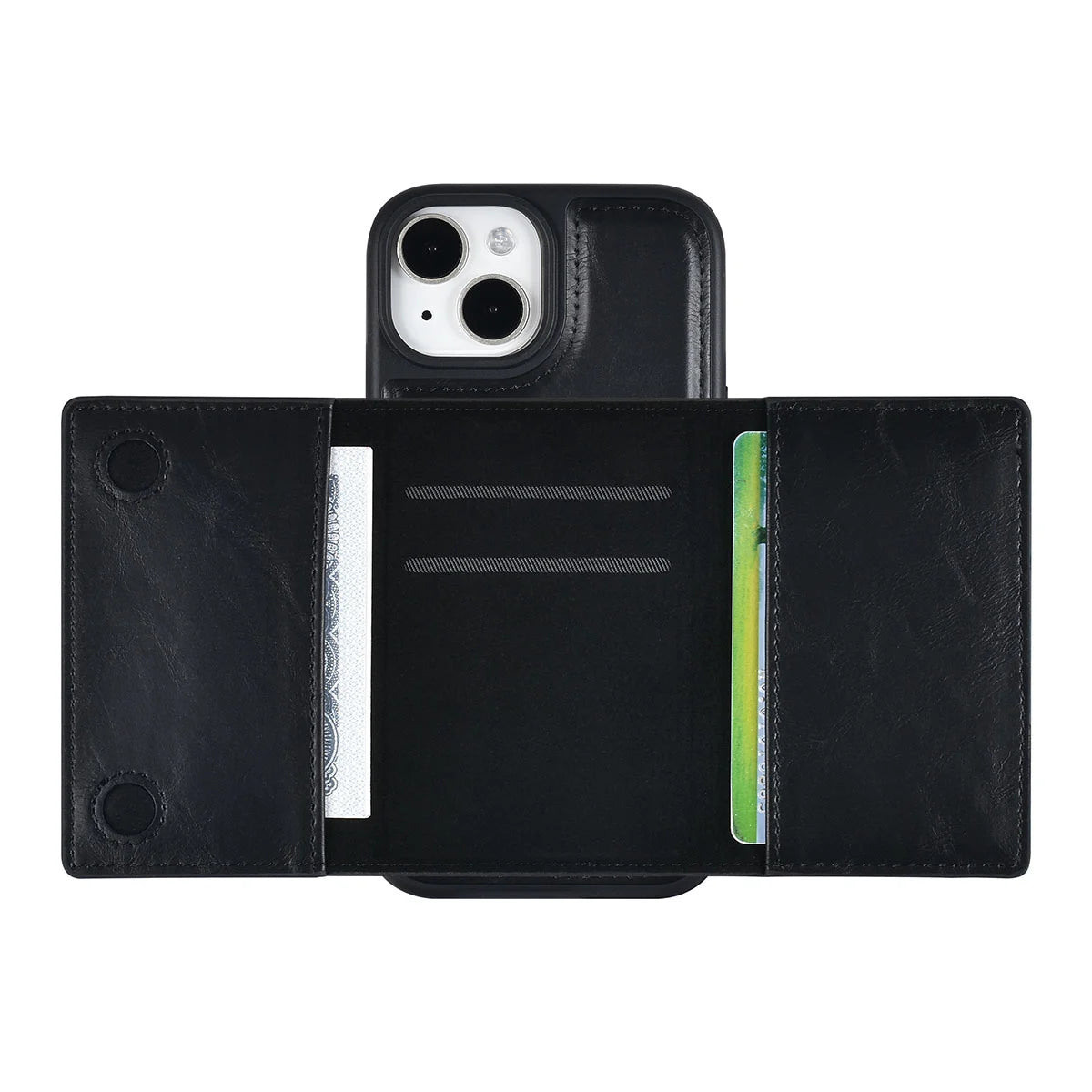 Tuniq iPhone 15 - Σκληρή Θήκη από Δερματίνη με Αφαιρούμενη Θήκη Καρτών - Μαύρη