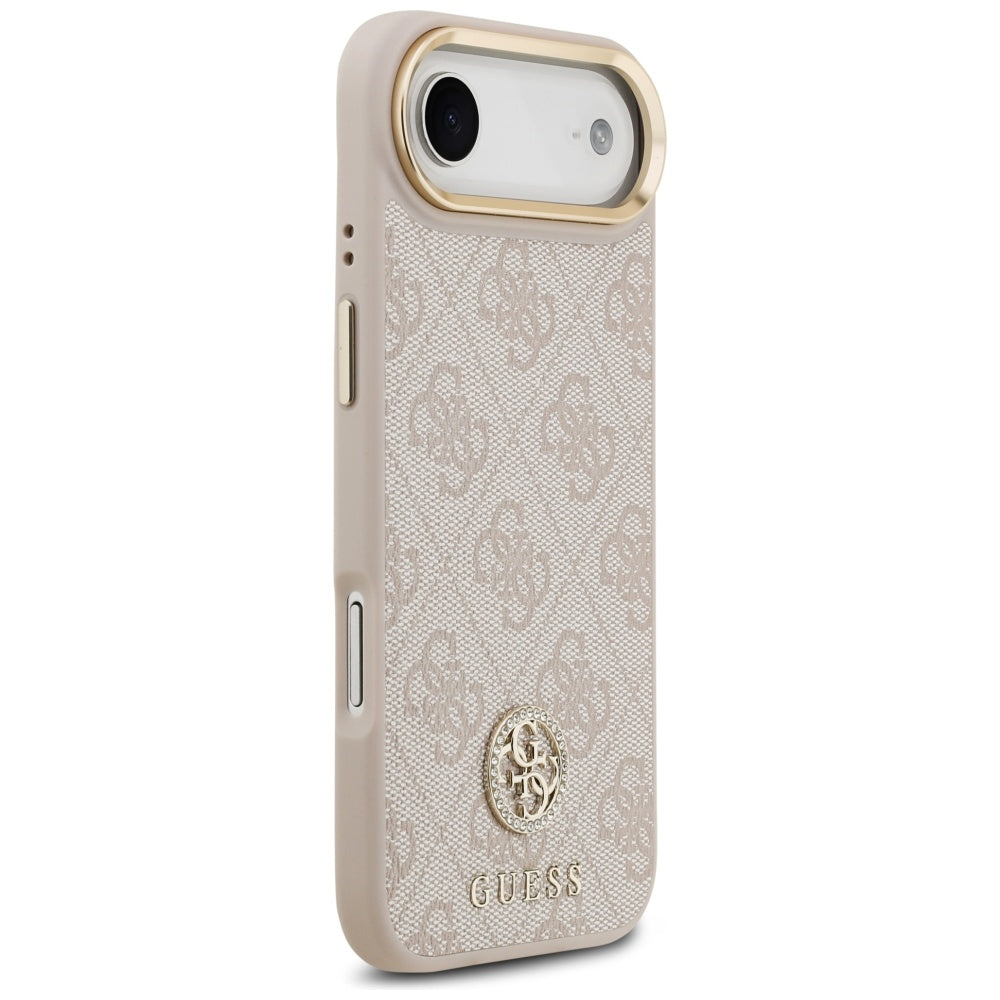 Guess iPhone Air - 4G Strass Logo and Big Strap Metal Buttons MagSafe - Θήκη με Επένδυση Συνθετικού Δέρματος και Λουράκι - Pink - GUHMP17MP4G4DCSP