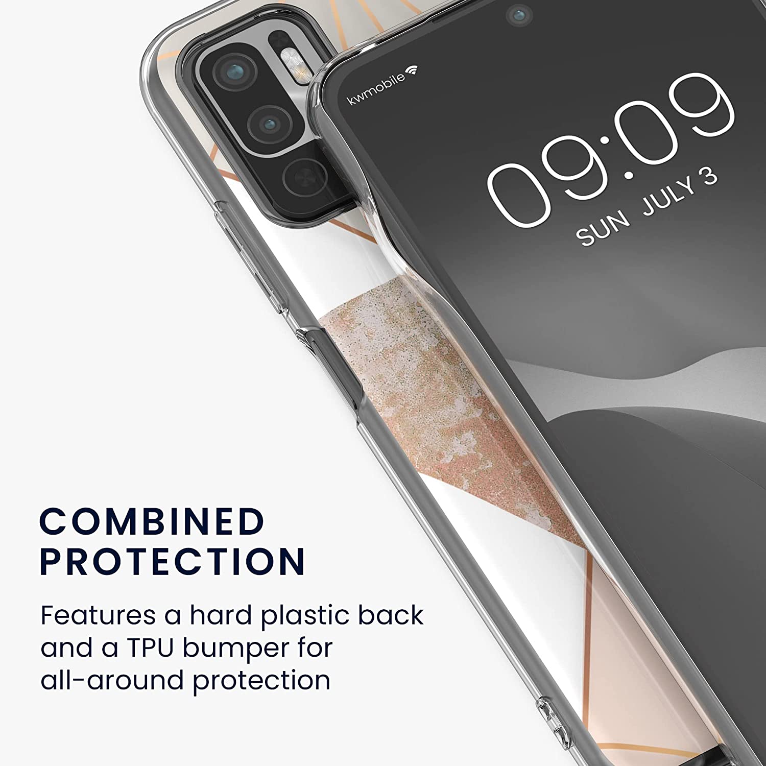 KW Xiaomi Redmi Note 10 5G / Poco M3 Pro 5G Θήκη Σιλικόνης TPU Design Triangular Shapes - Beige / Rose Gold / White - 57091.03