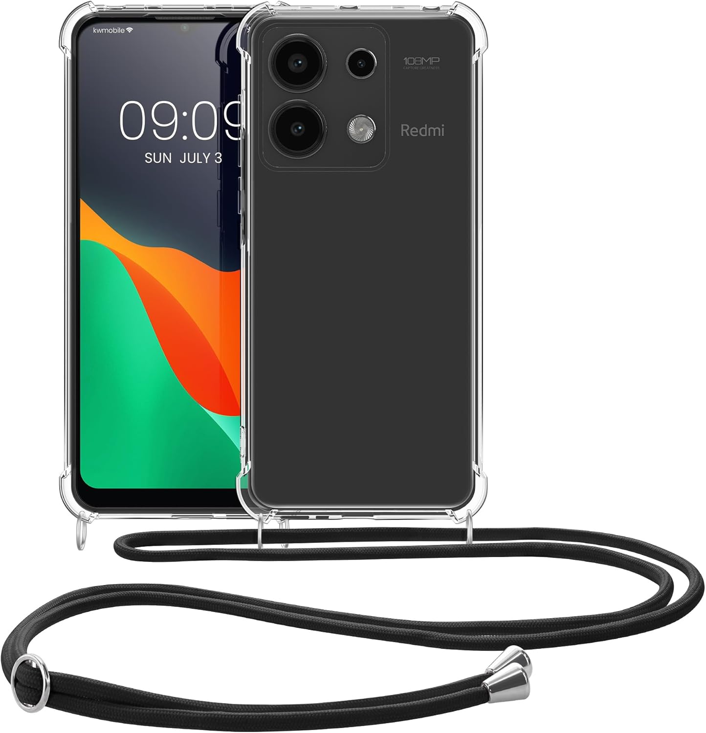KW Xiaomi Redmi Note 13 4G Θήκη Σιλικόνης TPU με Λουράκι - Διάφανη / Black