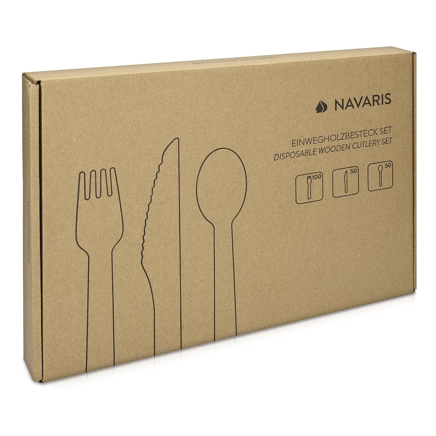 Navaris Disposable Wooden Cutlery Set Σετ με 200 Ξύλινα Μαχαίρια Κουτάλια και Πιρούνια - 50674.200.01