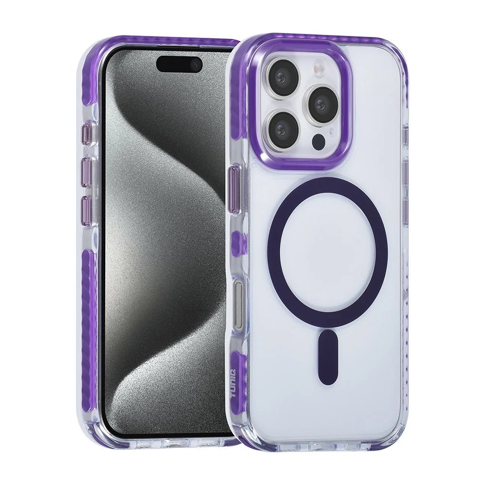 Tuniq iPhone 16 Pro - MagSafe Σκληρή Θήκη με Πλαίσιο Σιλικόνης και Λουράκι - Διάφανη / Purple