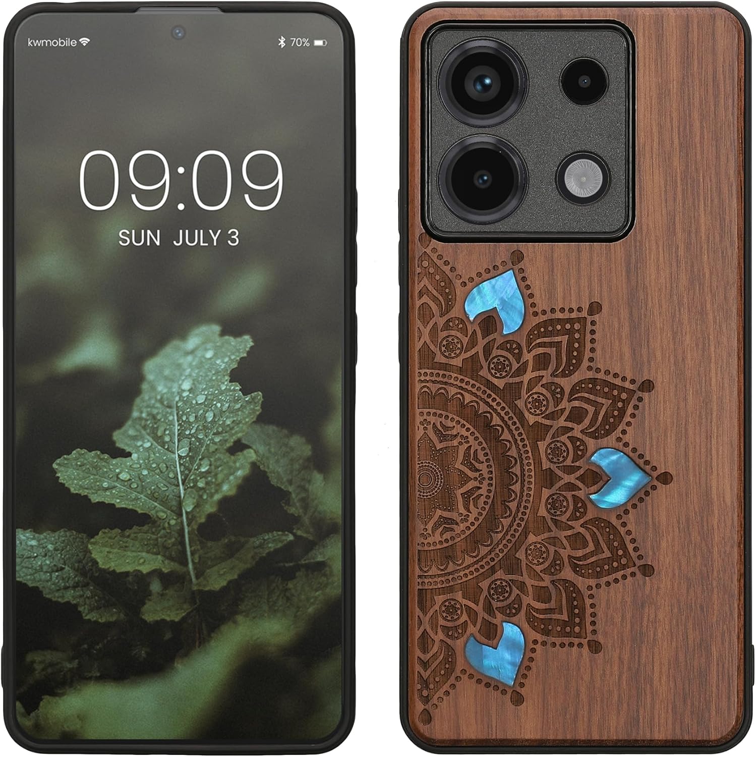 KW Xiaomi Redmi Note 13 Pro 5G / Poco X6 5G Θήκη από Φυσικό Ξύλο - Design Rising Sun - Dark Brown / Mother of Pearl