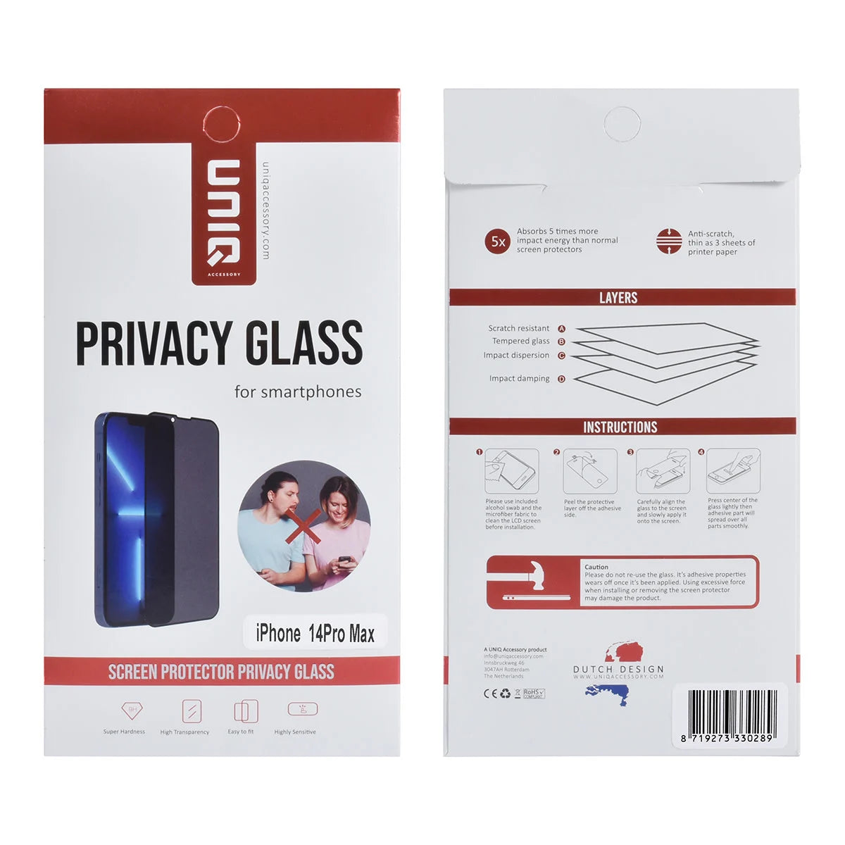 Tuniq iPhone 14 Pro Max - Privacy Προστασία Οθόνης - Full Screen Αντιχαρακτικό Γυαλί Tempered Glass - Μαύρο