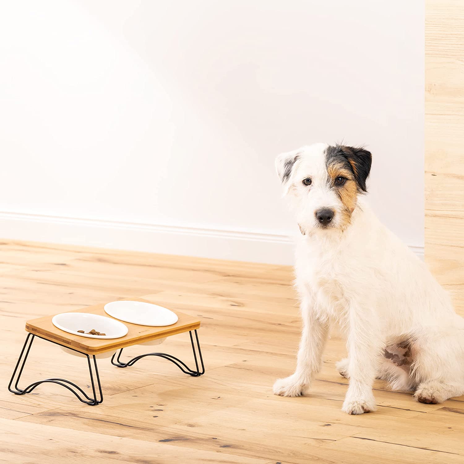 Navaris Σετ με 2 Μπολ Φαγητού και Νερού με Βάση από Μπαμπού και Μέταλλο για Κατοικίδια - Beige - 57206.2