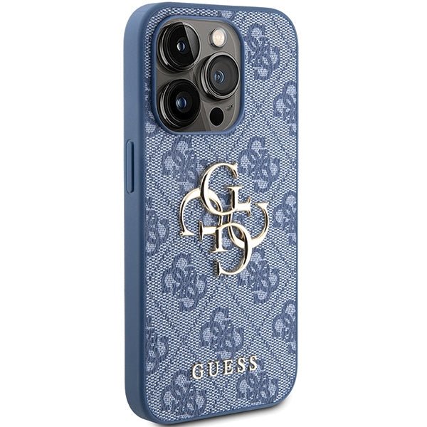 Guess iPhone 15 Pro Max - 4G Big Metal Logo Θήκη με Επένδυση Συνθετικού Δέρματος - Blue - GUHCP15X4GMGBL