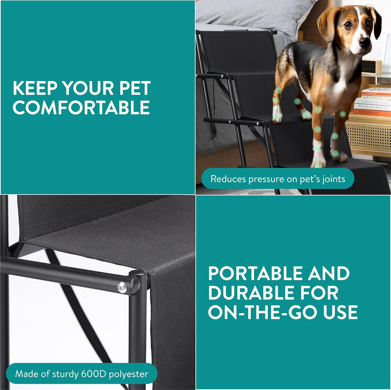 Navaris Πτυσσόμενα Σκαλοπάτια Αυτοκινήτου για Σκύλους με Τσάντα Μεταφοράς - Black