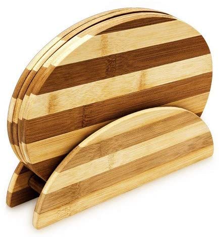 Relaxdays Σετ με 4 Σανίδες Κοπής από Μπαμπού με Βάση - Brown / Light Brown - 4052025188764