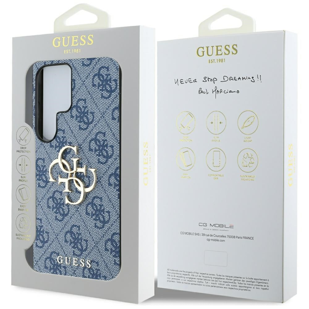 Guess Samsung Galaxy S25 Ultra - 4G Big Metal Logo - Θήκη με Επένδυση Συνθετικού Δέρματος - Blue - GUHCS25L4GMGBL