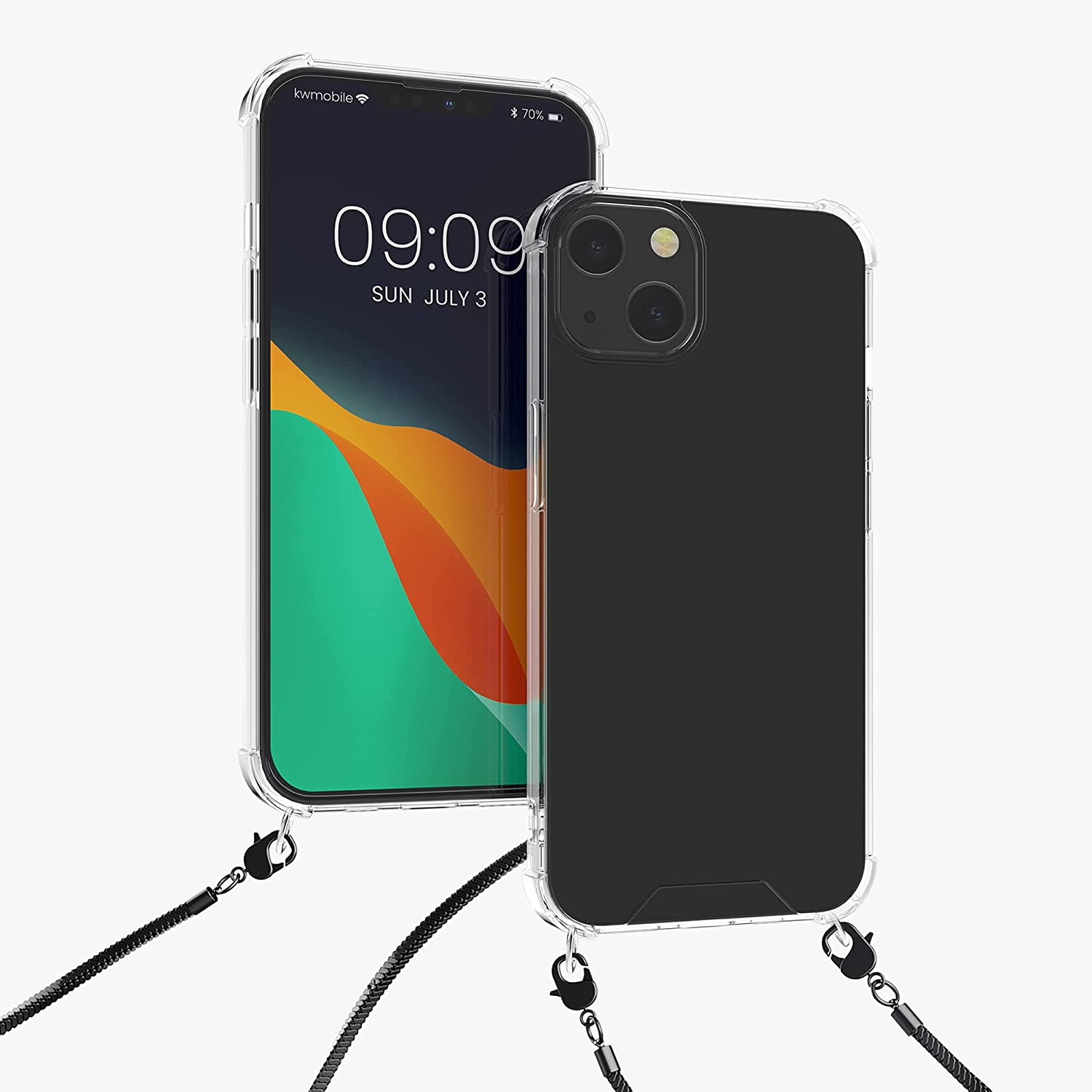 KW iPhone 13 Θήκη Σιλικόνης TPU με Μεταλλικό Λουράκι - Διάφανη / Black - 55952.01