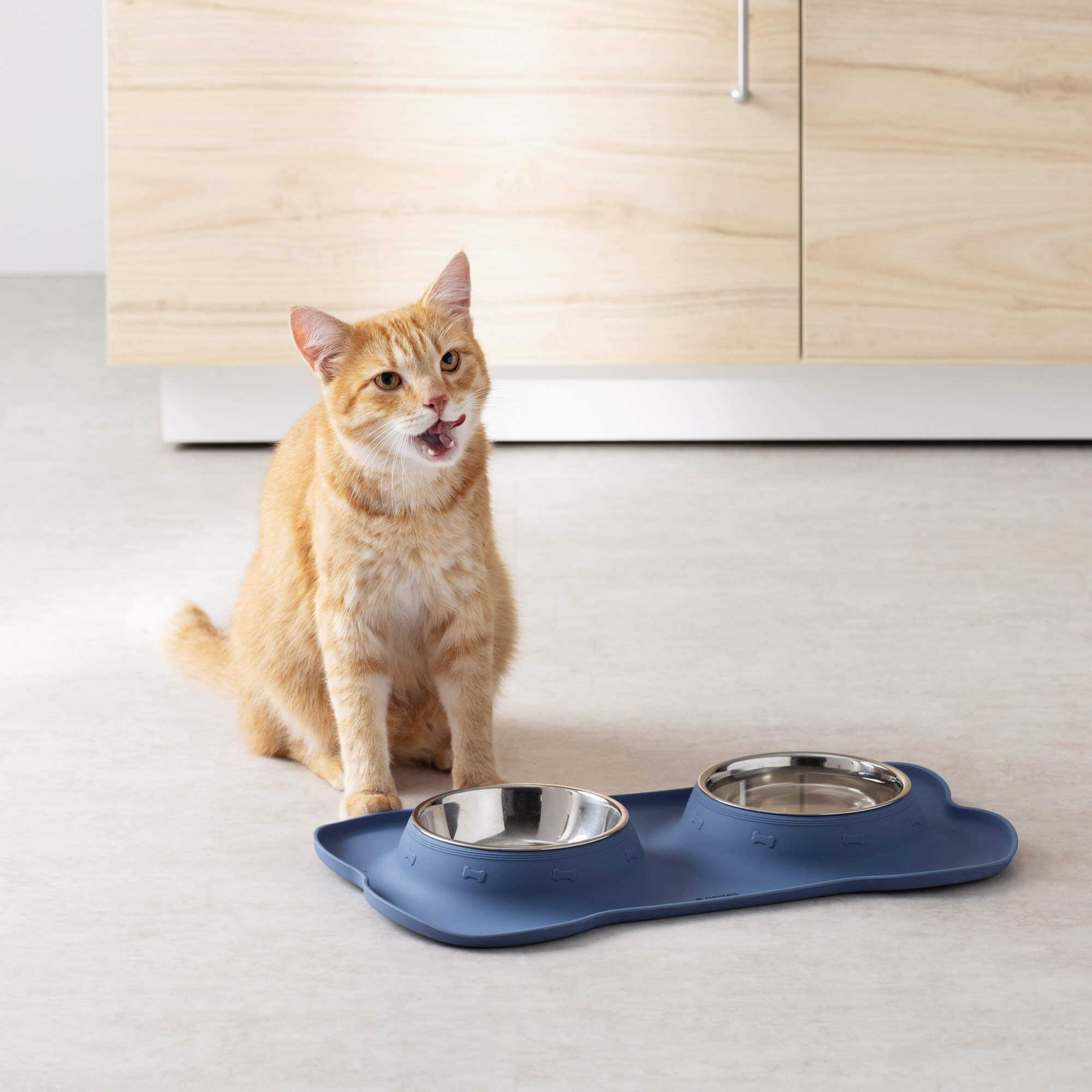 Navaris 2 Μπολ Φαγητού από Ανοξείδωτο Ατσάλι με Βάση Σιλικόνης - 400 ml - Blueberry Blue - 55096.186