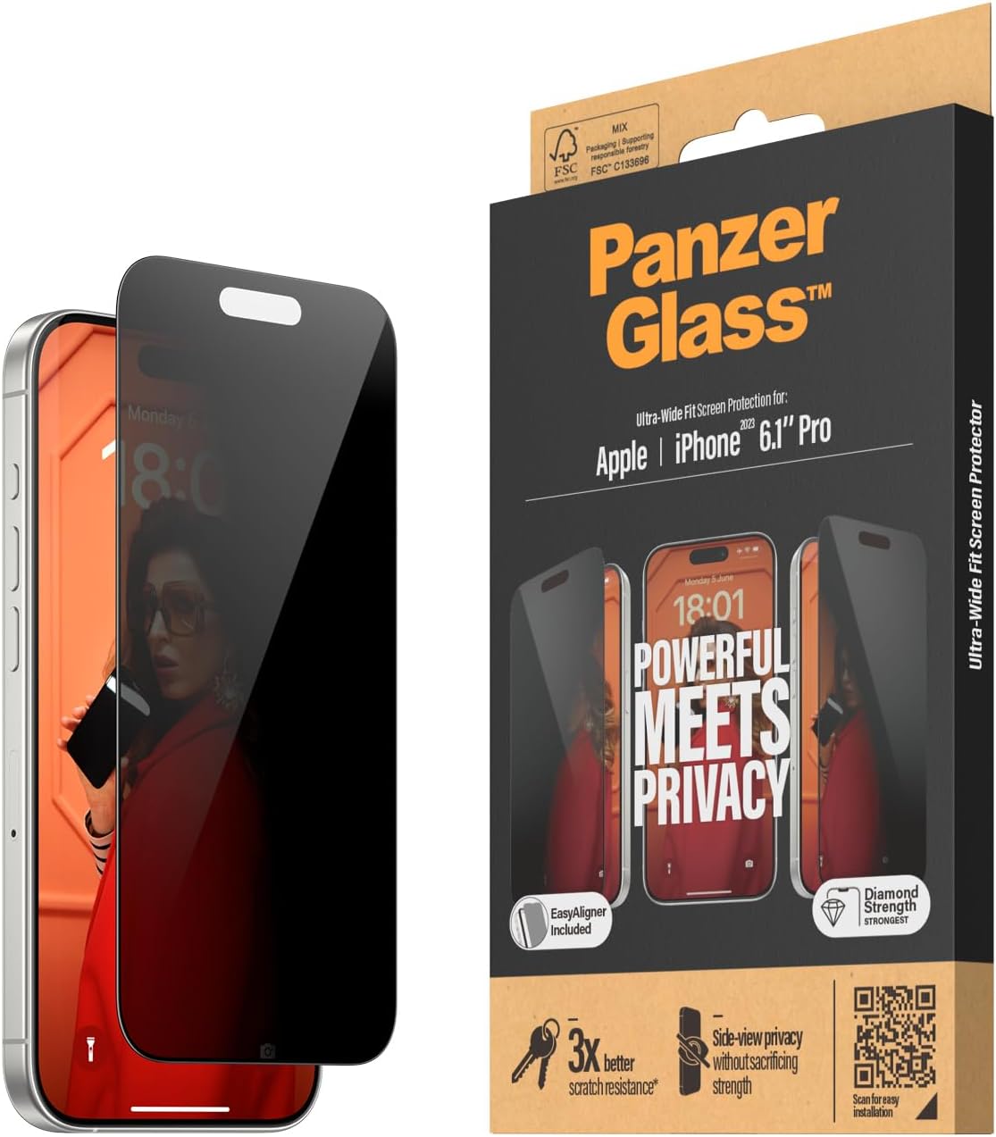 PanzerGlass iPhone 15 Pro Ultra-Wide Fit Easy Aligner Privacy Full Screen Αντιχαρακτικό Γυαλί Οθόνης - Black