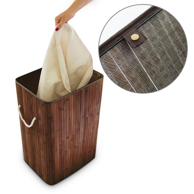 Relaxdays XL Καλάθι Απλύτων από Μπαμπού με Καπάκι - Brown / Creme - 4052025046811