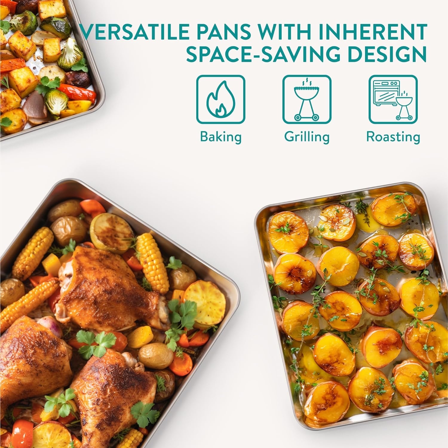 Navaris Σετ με 3 Ταψιά από Ανοξείδωτο Ατσάλι και 2 Σχάρες - Silver - 44715.02