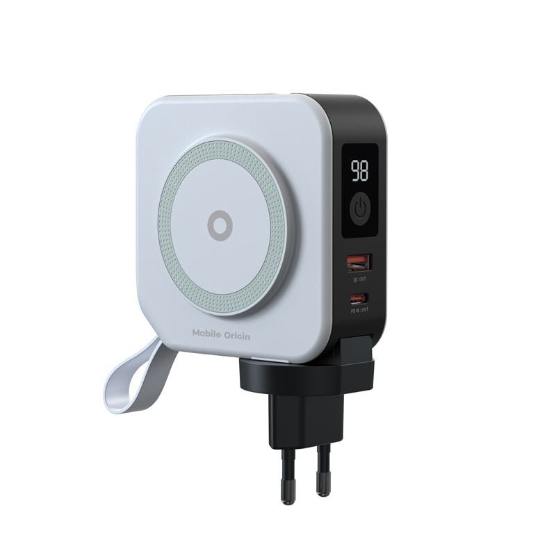 Mobile Origin Powerbank 10000mAh & Φορτιστής Ταξιδίου 15W με Ενσωματωμένα Καλώδια Lightning και Type - C - White