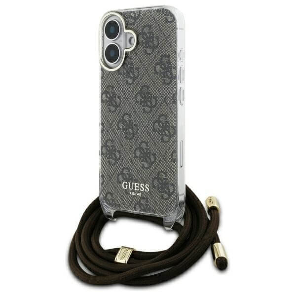 Guess iPhone 16 - Crossbody Cord 4G Print - Σκληρή Θήκη με Πλαίσιο Σιλικόνης και Λουράκι - Brown- GUHCP16SHC4SEW