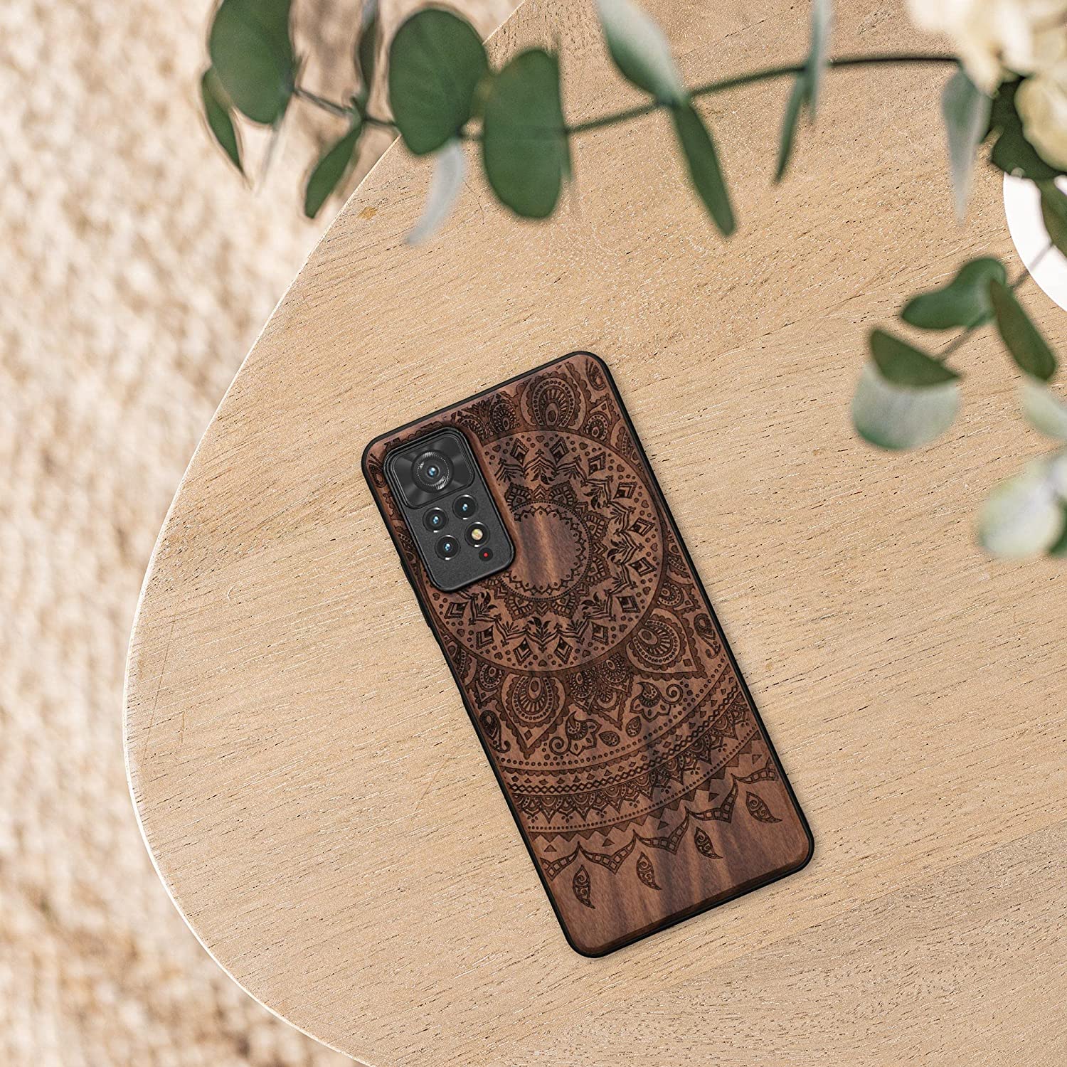 KW Xiaomi Redmi Note 11 Pro / Note 11 Pro 5G Θήκη από Φυσικό Ξύλο - Design Indian Sun - Dark Brown - 57381.07