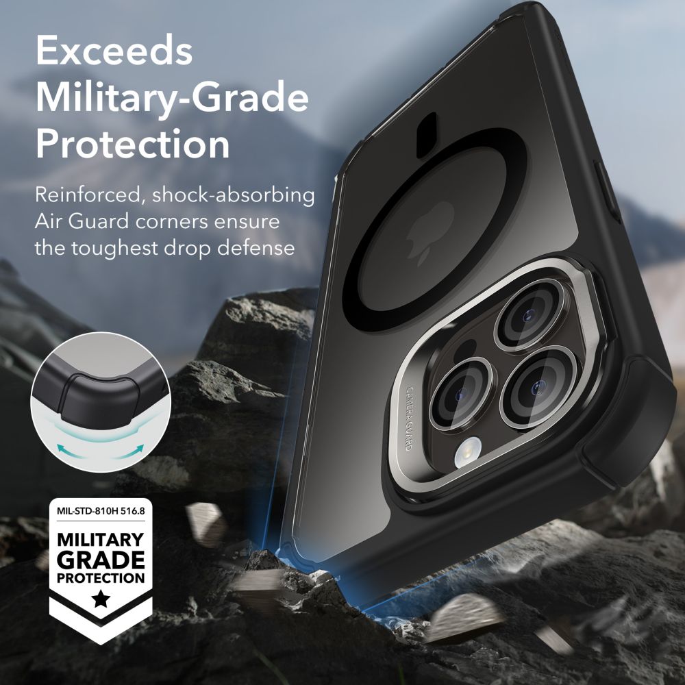 ESR iPhone 15 Pro Max Armor Tough Kickstand Halolock MagSafe Σκληρή Θήκη με Προστασία Οθόνης / Κάμερας και Stand - Διάφανη / Black