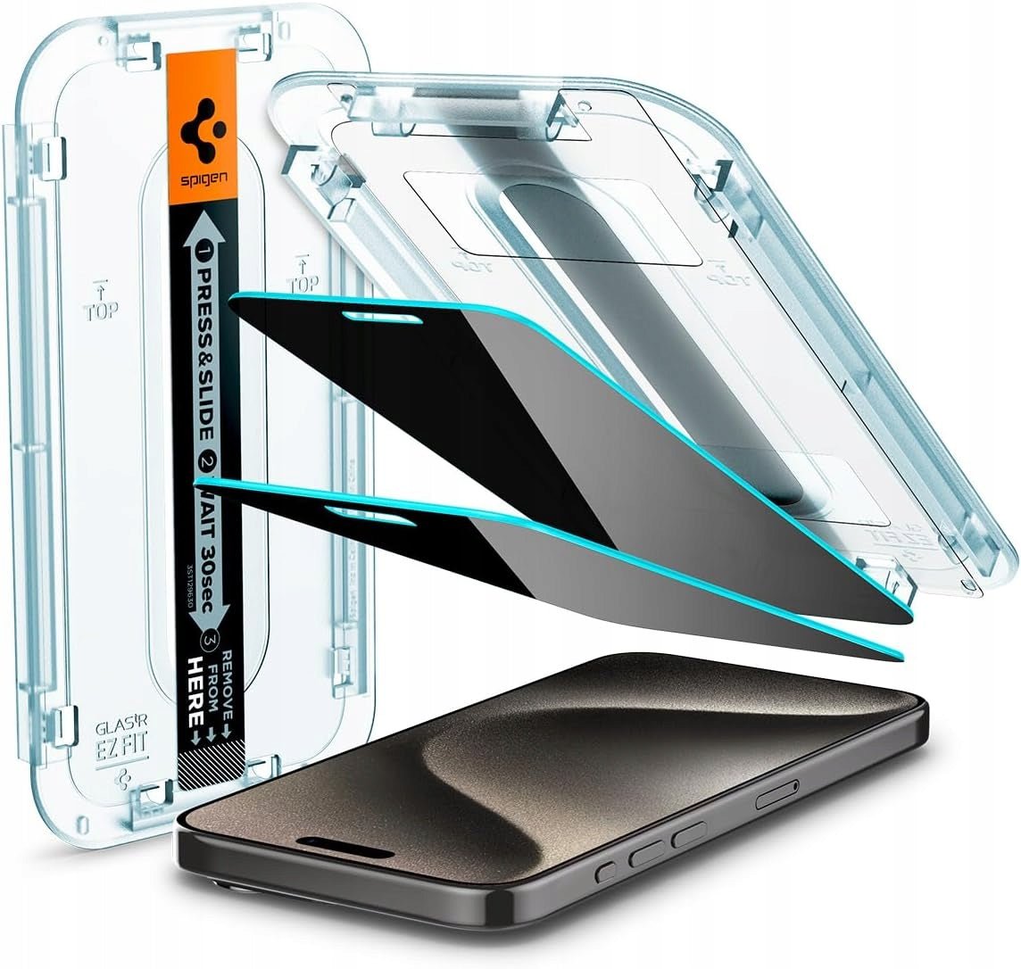 Spigen iPhone 15 Pro Max Glas.TR Privacy EZ Fit 2.5D 9H Αντιχαρακτικό Γυαλί Οθόνης - 2 Τεμάχια - Clear / Black - AGL06874