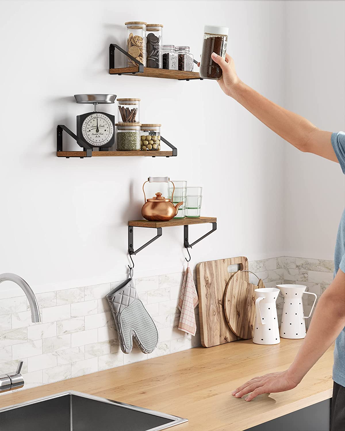 Vasagle Σετ 3 Ράφια Διαφορετικού Μεγέθους - Vintage Brown / Black - LWS33BX