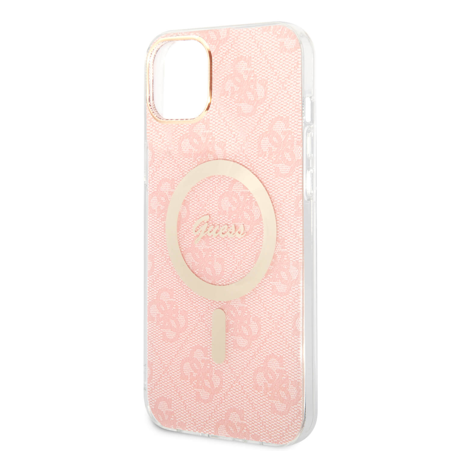 Guess iPhone 15 Plus / 14 Plus - Bundle Pack - Σετ Σκληρή Θήκη με Πλαίσιο Σιλικόνης και Ασύρματος Φορτιστής MagSafe - Design 4G Print MagSafe - Pink - GUBPP14MH4EACSP