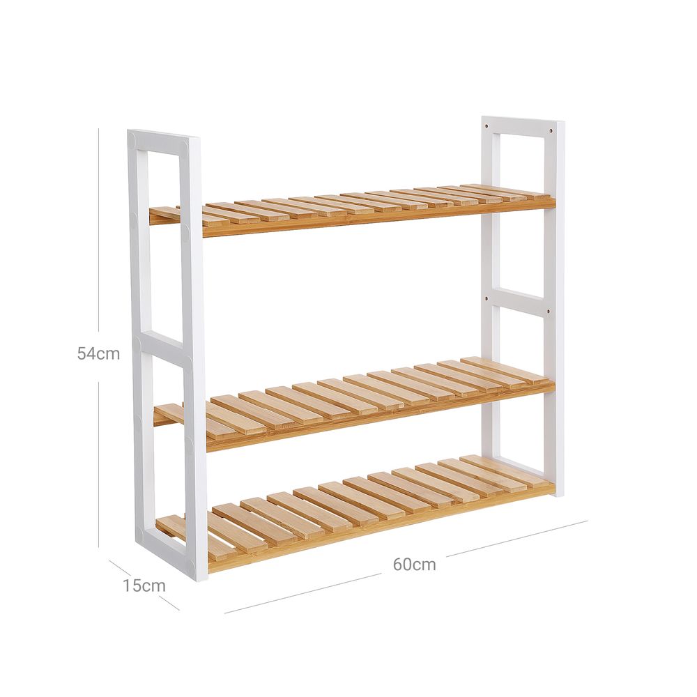 Songmics Επιτοίχια Βάση από Μπαμπού με 3 Ράφια - Natural / White - BCB13WN