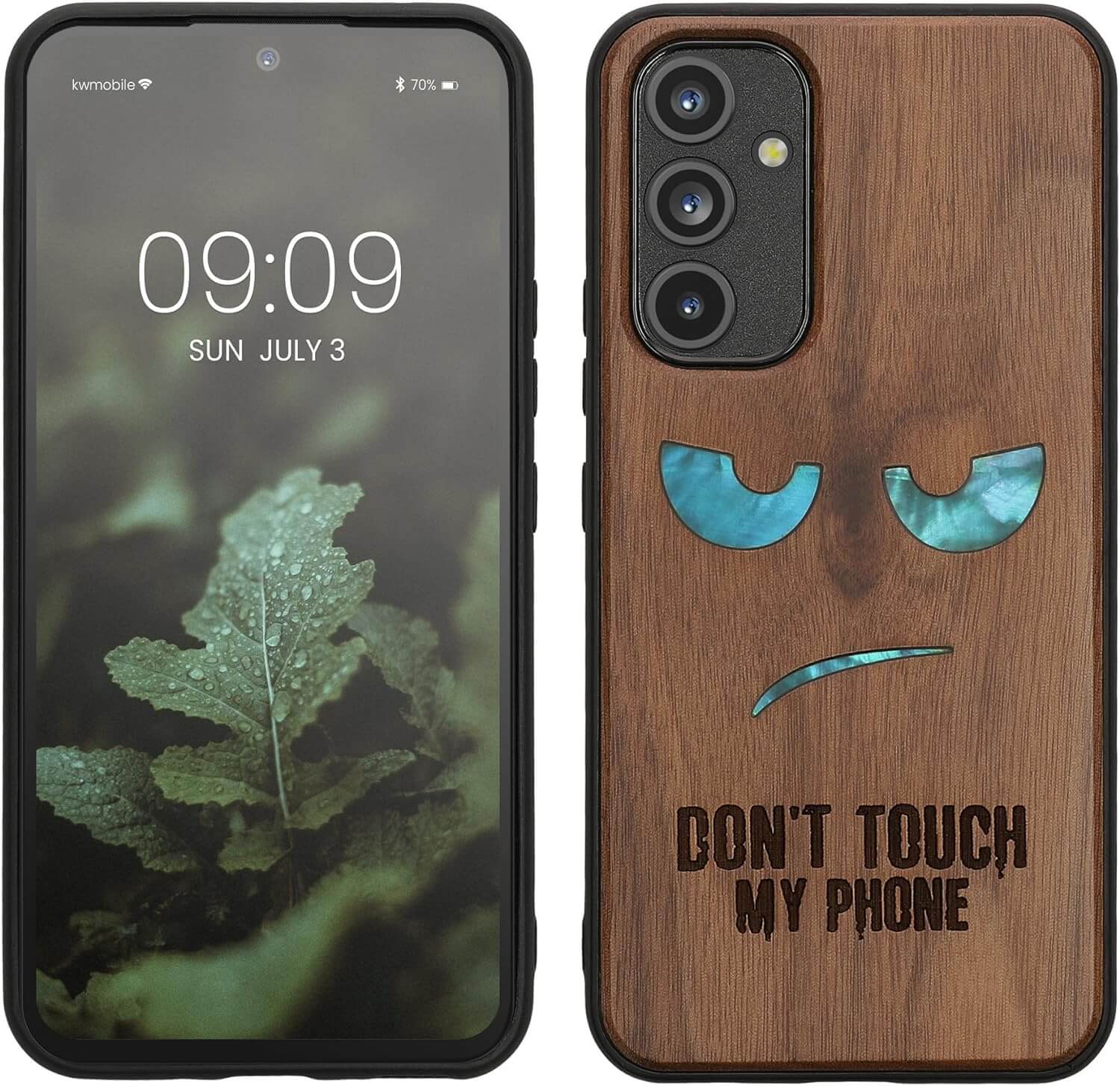 KW Samsung Galaxy A54 5G Θήκη από Φυσικό Ξύλο - Design Mother of Pearl Don't Touch my Phone - Dark Brown - 60799.08