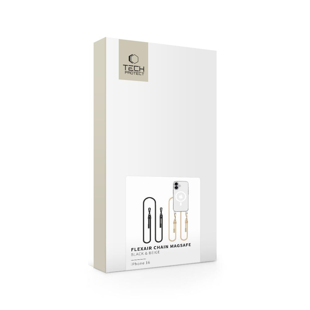 Tech-Protect iPhone 16 Flexair Chain MagSafe Σκληρή Θήκη με Πλαίσιο Σιλικόνης και 2 Λουράκια - Διάφανη - Black / Beige
