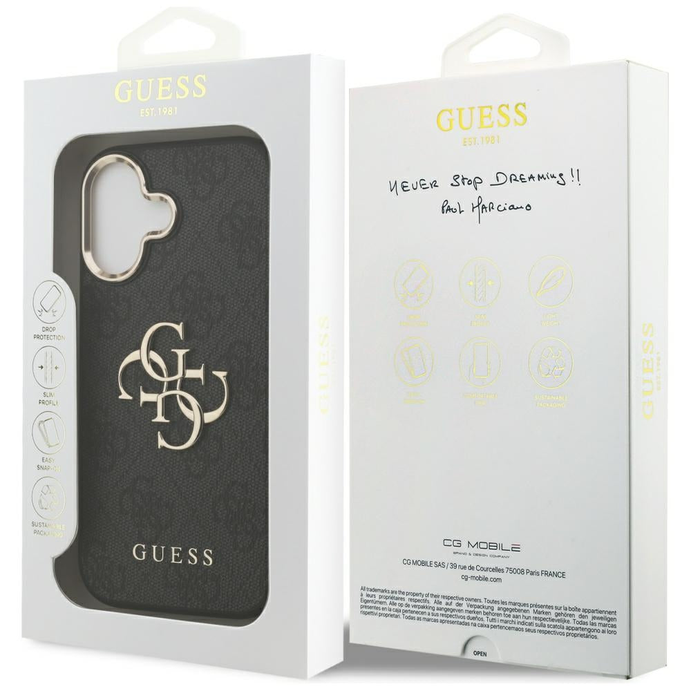 Guess iPhone 17 - 4G Big 4G Classic Logo - Σκληρή Θήκη με Πλαίσιο Σιλικόνης και Επένδυση από Οικολογικό Δέρμα - Black / Gold - GUHCP17S4GMGCGR