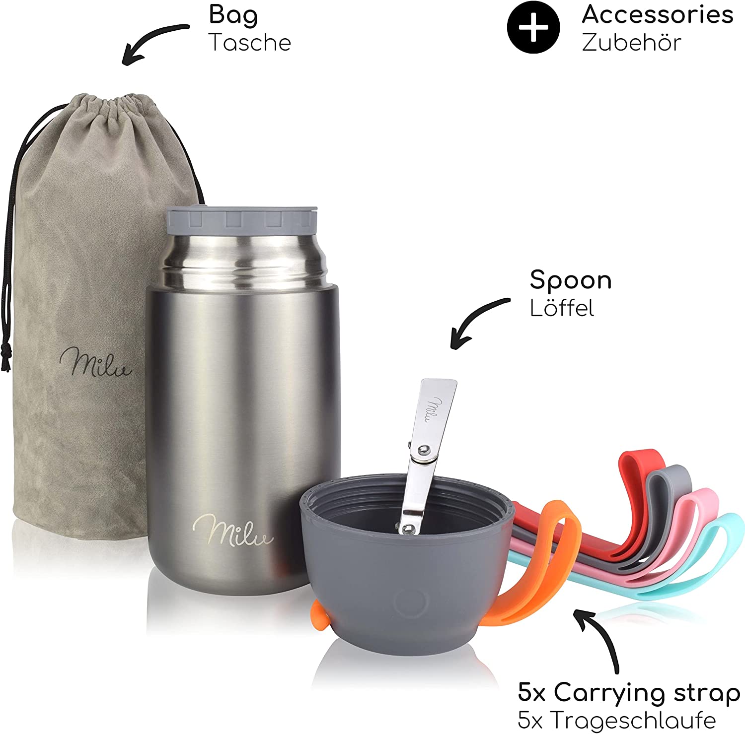 Milu Θερμός Φαγητού από Ανοξείδωτο Ατσάλι με Καπάκι-Μπολ και Κουτάλι - 800ml - Grey - 2327