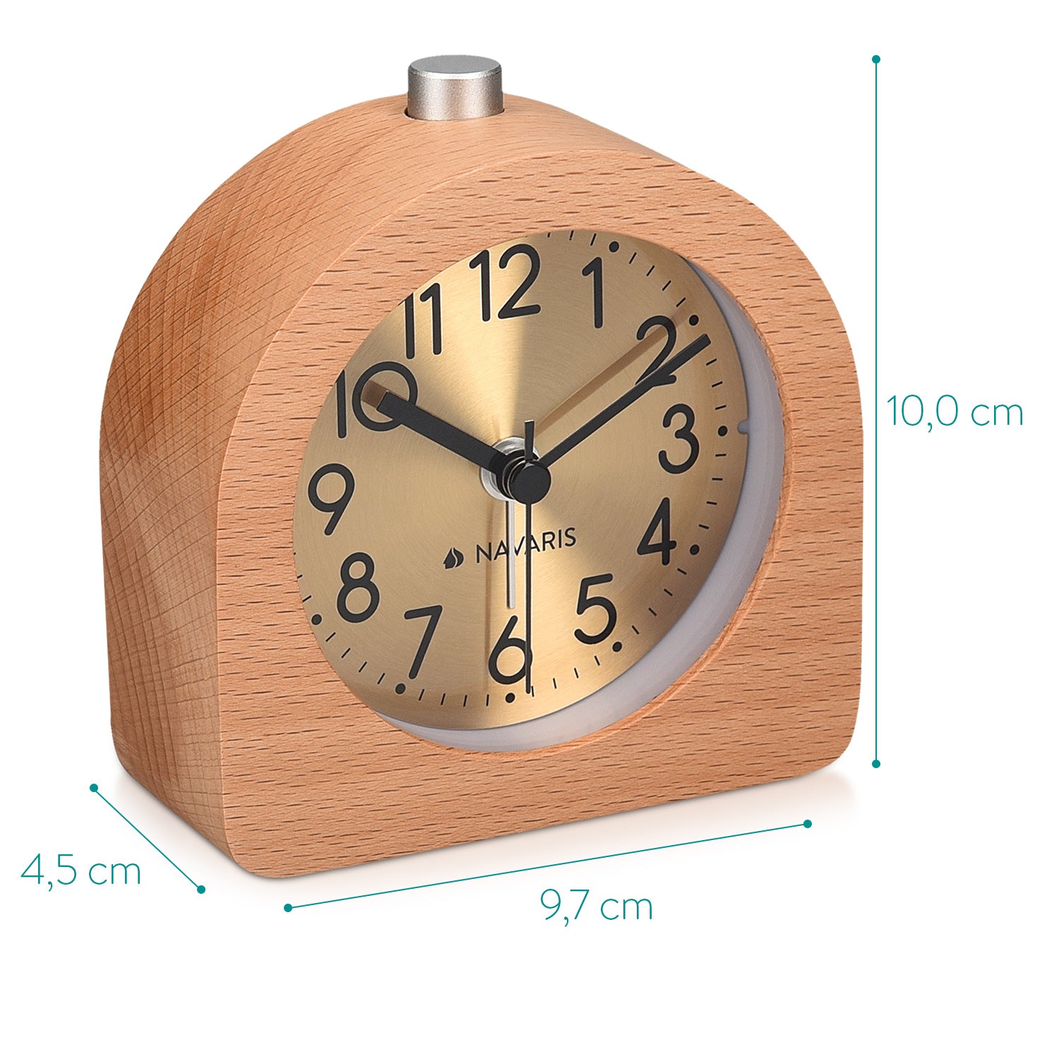 Navaris Analogue Wood Alarm Clock Design Half Round - Αναλογικό Επιτραπέζιο Ρολόι και Ξυπνητήρι - Gold / Light Brown - 46228.24
