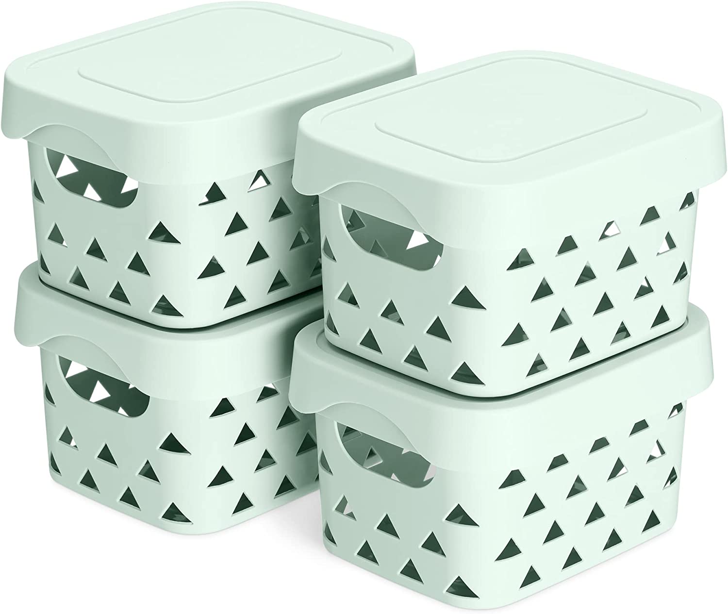 Navaris Σετ με 4 Πλαστικά Κουτιά Αποθήκευσης με Καπάκι - 22 x 17,5 x 13 cm - Mint Green - 55429.02