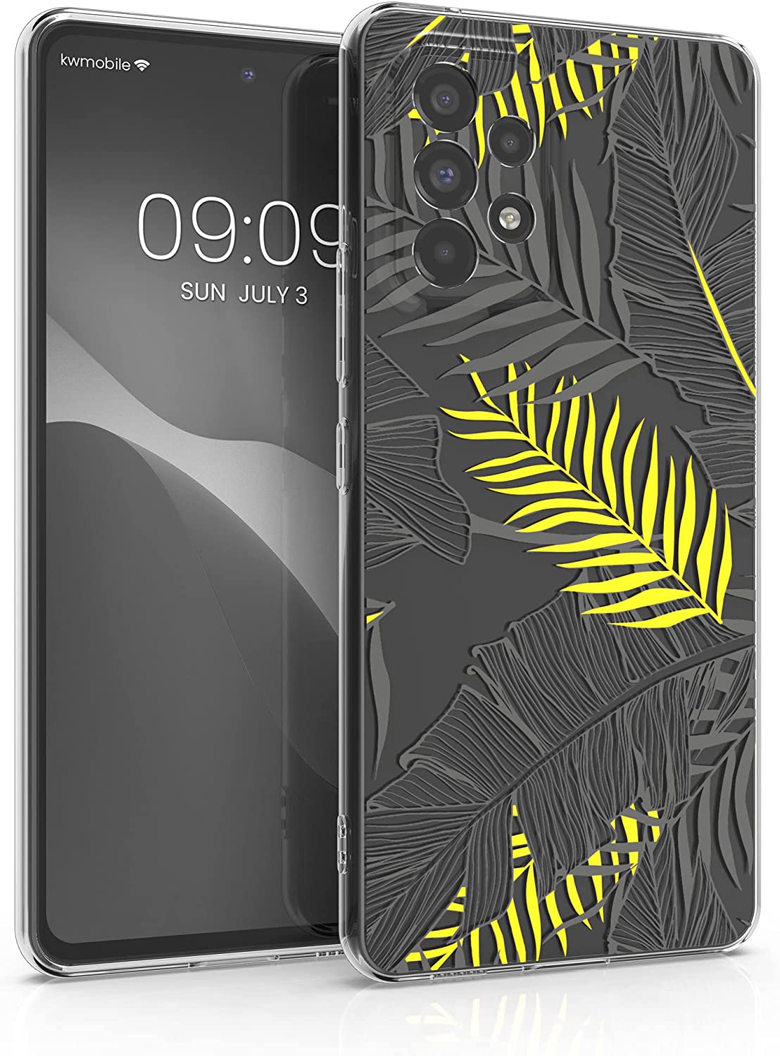 KW Samsung Galaxy A53 5G Θήκη Σιλικόνης TPU Design Palm Leaves - Gold / Grey - Διάφανη - 58384.05