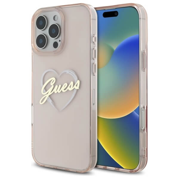 Guess iPhone 16 Pro Max - IML Heart - Σκληρή Θήκη με Πλαίσιο Σιλικόνης - Pink - GUHCP16XHCHGSPP