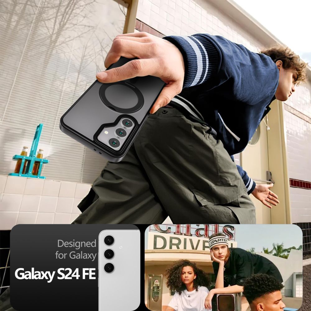 Tech-Protect Samsung Galaxy S24 FE MagRing - Σκληρή MagSafe Θήκη με Περιστρεφόμενο Δαχτυλίδι Συγκράτησης / Stand - Matte Black / Ημιδιάφανη