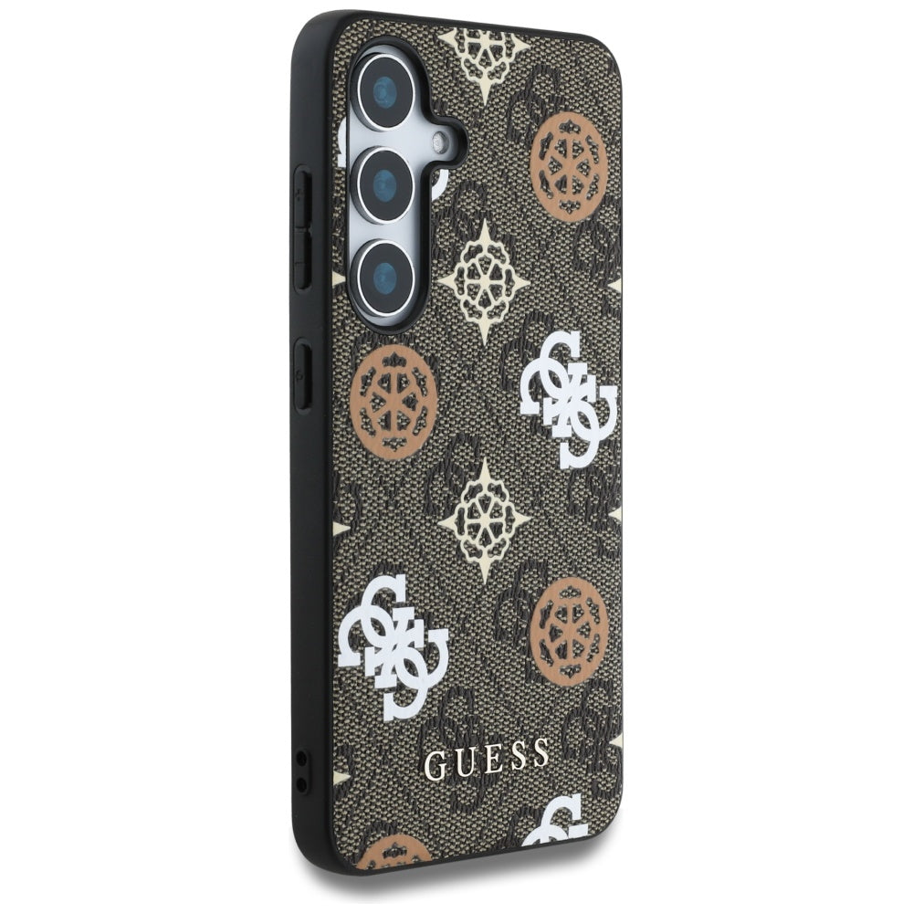 Guess Samsung Galaxy S25 - 4G Printed Colored Peony Pattern - MagSafe Θήκη με Επένδυση Συνθετικού Δέρματος - Brown - GUHMS25SP4PWPW