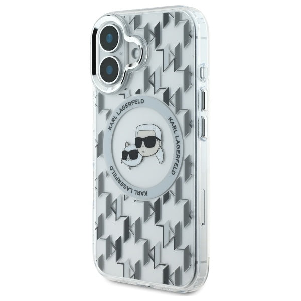 Karl Lagerfeld iPhone 16 - IML Monogram Karl and Choupette Head MagSafe - Σκληρή Θήκη με Πλαίσιο Σιλικόνης - Clear - KLHMP16SHMCKMHT