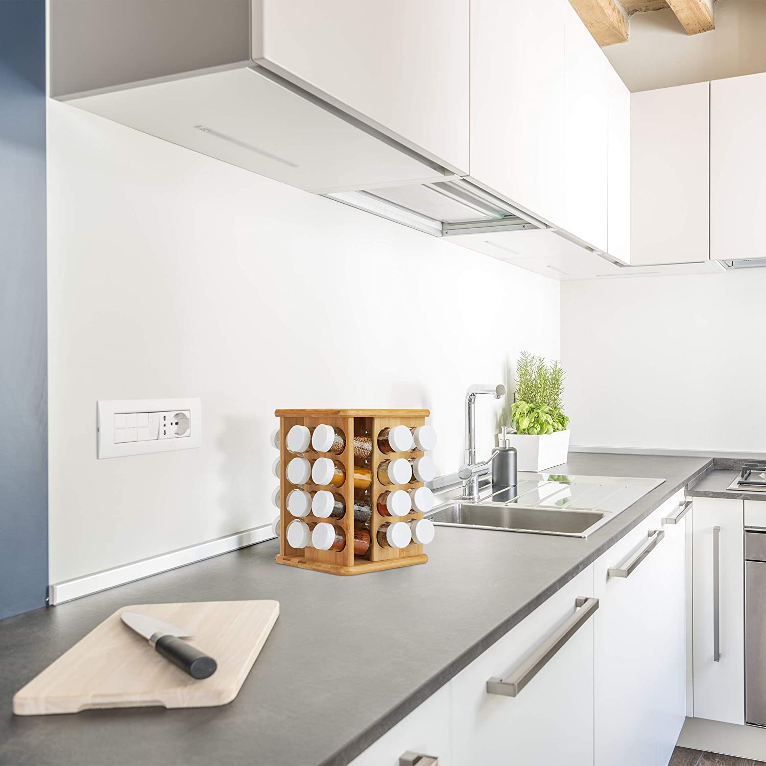 Relaxdays XXL Καρουζέλ Μπαχαρικών από Μπαμπού με 32 Δοχεία - Natural - 4052025242091