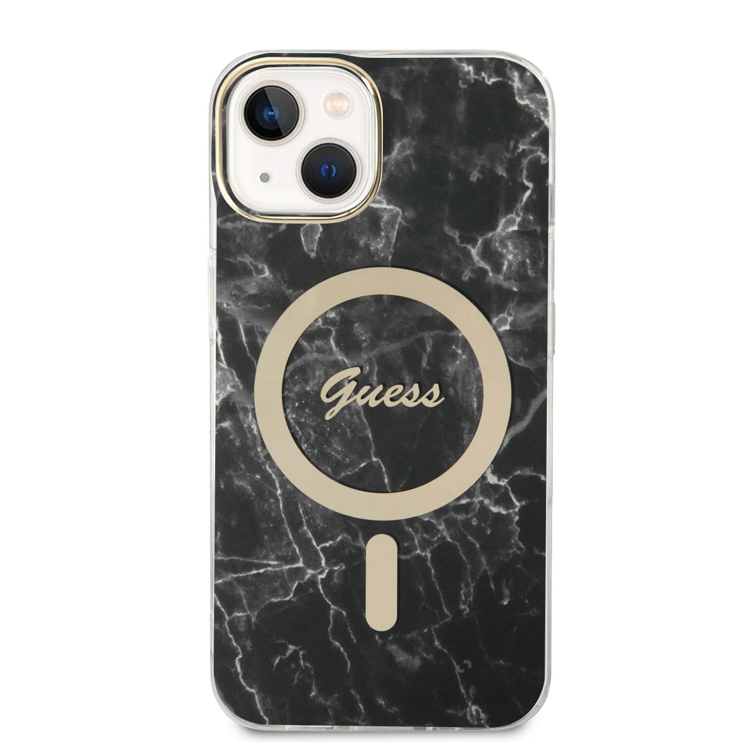 Guess iPhone 15 / 14 / 13 - Bundle Pack - Σετ Σκληρή Θήκη με Πλαίσιο Σιλικόνης και Ασύρματος Φορτιστής MagSafe - Design Marble MagSafe - Black - GUBPP14SHMEACSK