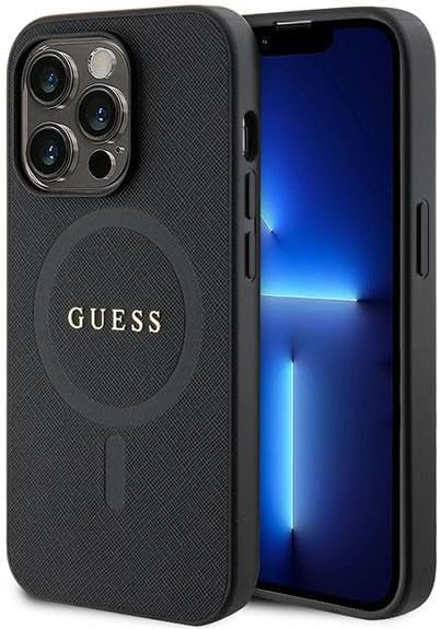 Guess iPhone 15 Pro Saffiano MagSafe Σκληρή Θήκη με Πλαίσιο Σιλικόνης και MagSafe - Black - GUHMP15LPSAHMCK