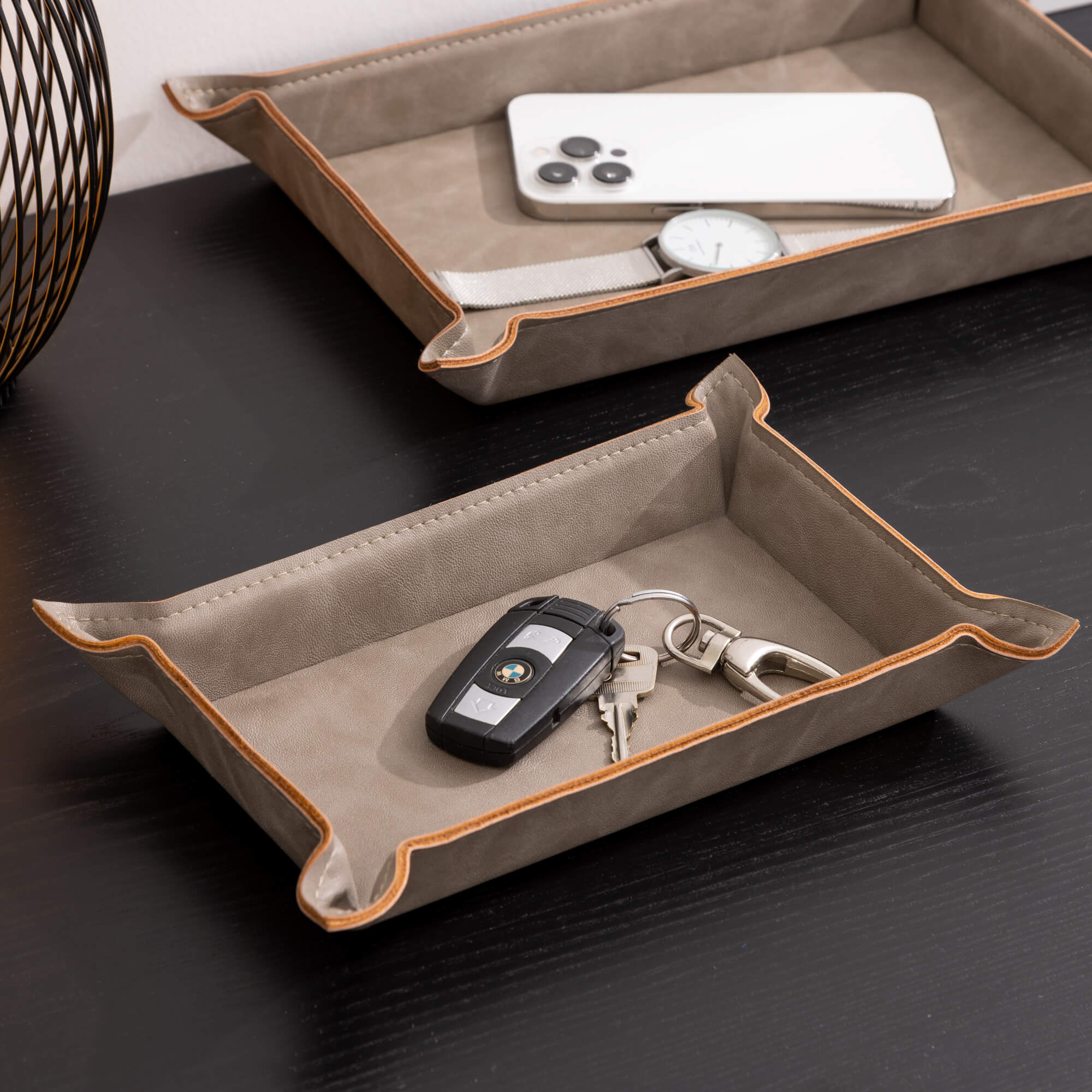 Navaris Σετ με 2 Δίσκους Αποθήκευσης με Διαχωριστικά από Δερματίνη - Grey - 58080.22