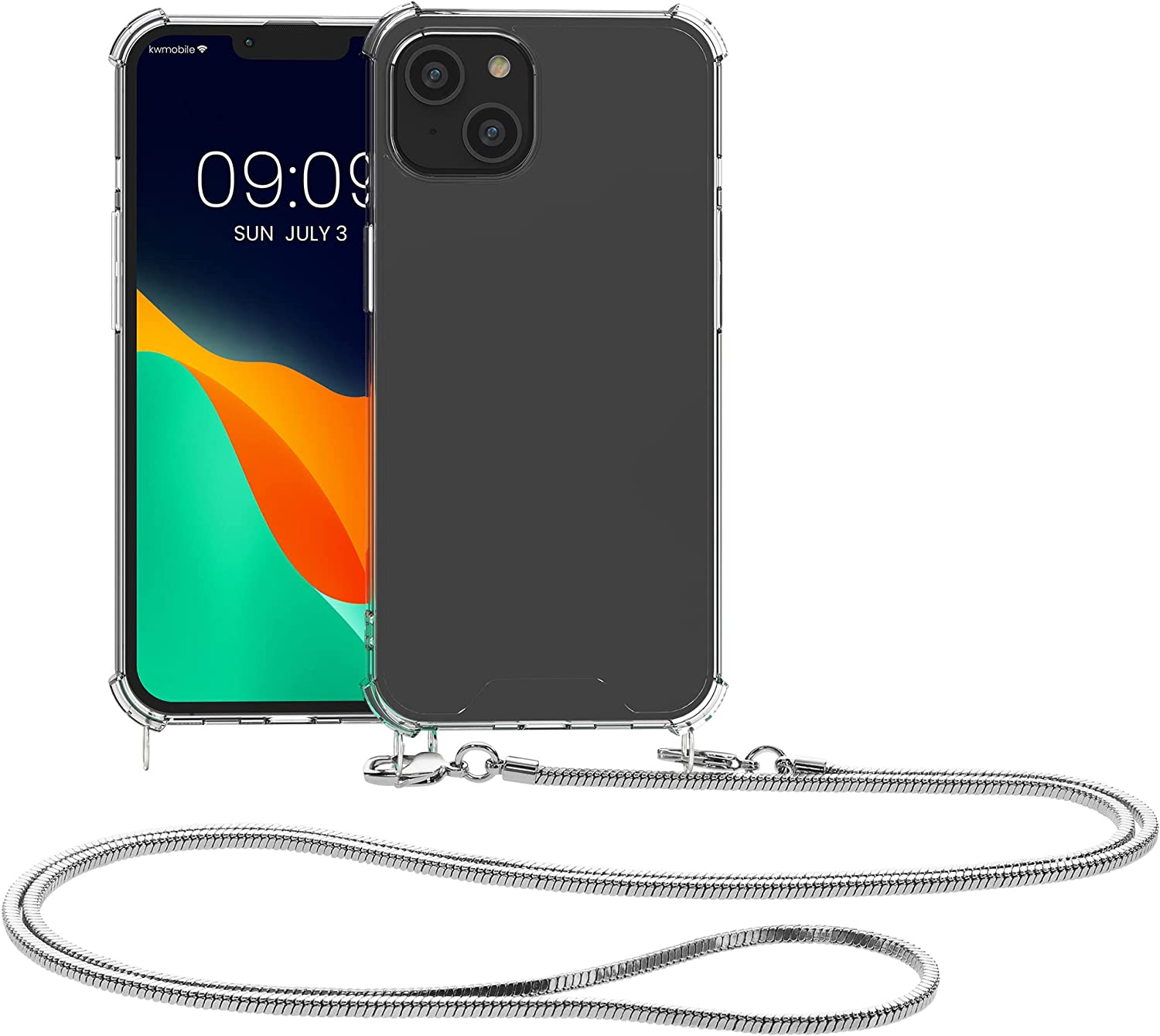 KW iPhone 14 Plus Θήκη Σιλικόνης TPU με Μεταλλικό Λουράκι - Διάφανη / Silver - 59103.35