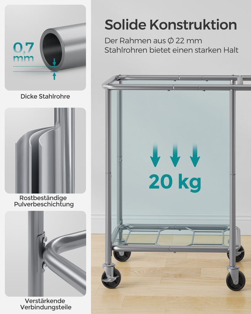 Songmics Τροχήλατο Καλάθι Απλύτων με 2 Χωρίσματα - 140L - Ink Black - RLS004B01