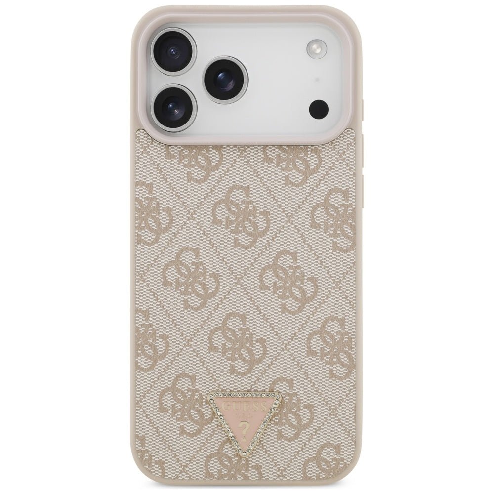 Guess iPhone 17 Pro Max - 4G Triangle Strass MagSafe - Σκληρή Θήκη με Επένδυση Συνθετικού Δέρματος - Pink - GUHMP17XP4TDPLP