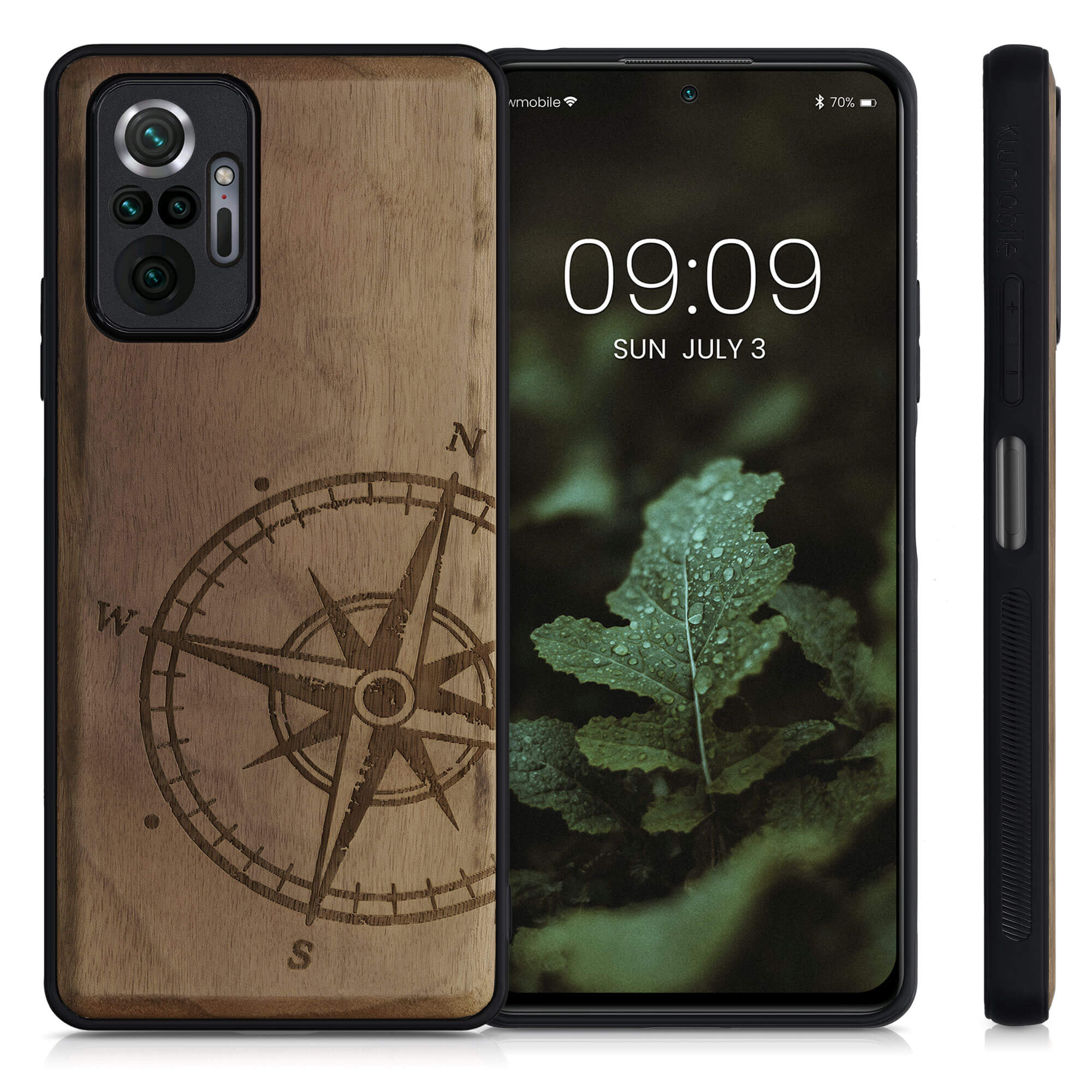 KW Xiaomi Redmi Note 10 Pro Θήκη από Φυσικό Ξύλο - Design Compass Vintage - Dark Brown - 55940.02